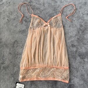 NWT Vtg Ritratti Italy Peach Pink Sheer Floral Lace Babydoll Lingerie Sz 2, S US